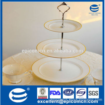 luxury golden borders ceramic cake stand 3 tiers, porcelain cake stand for wedding